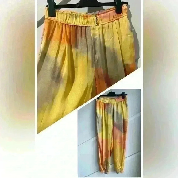 Zara die-dye silky joggers Yellow Orange Pants  Lightweight size S - Picture 2 of 8